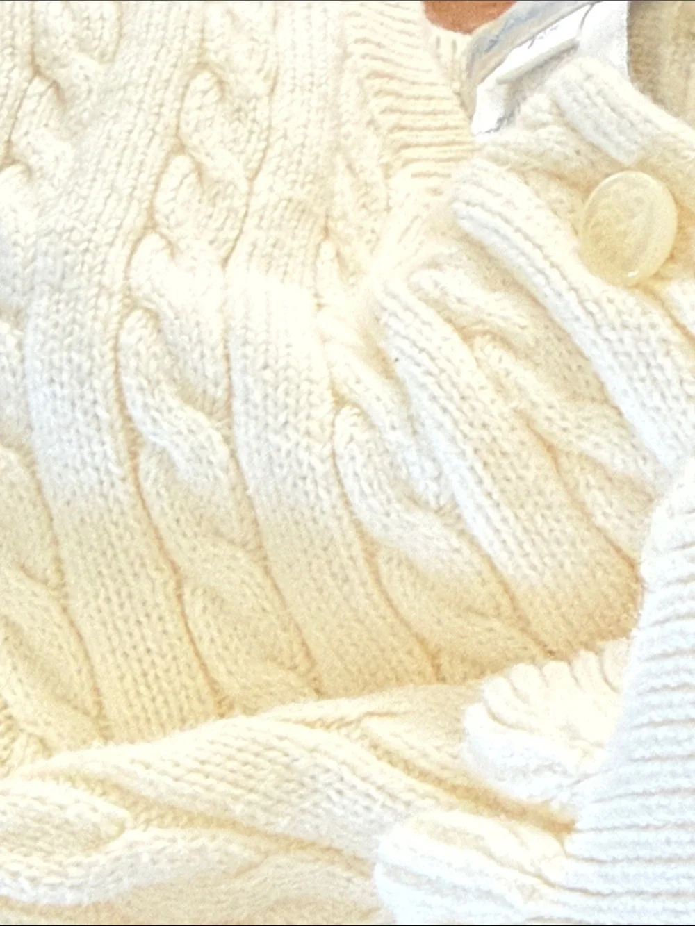 Ralph Lauren Cream Cable Knit Girl's Cardigan with Navy Pony